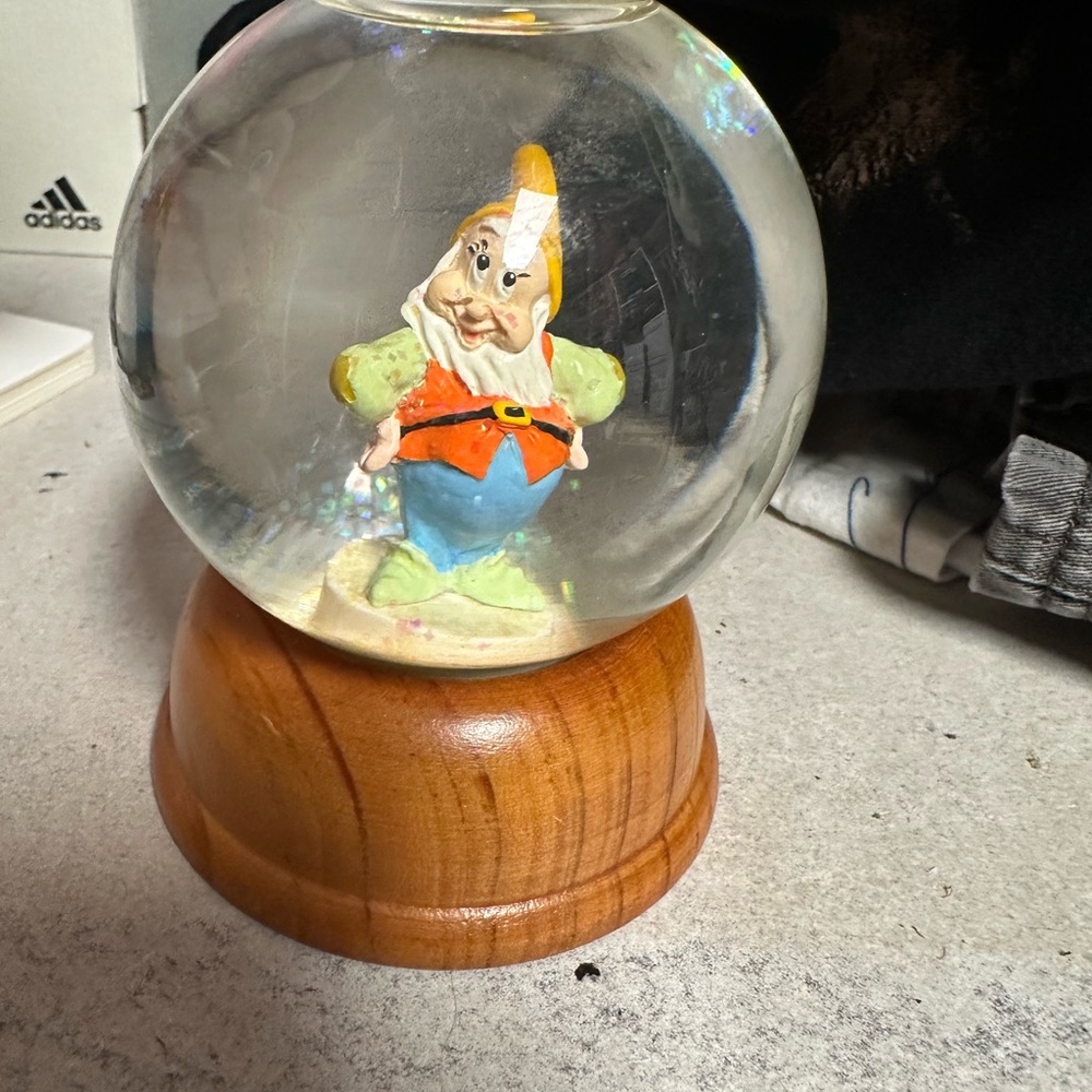Charming Dwarf Snow Globe with Wooden Base